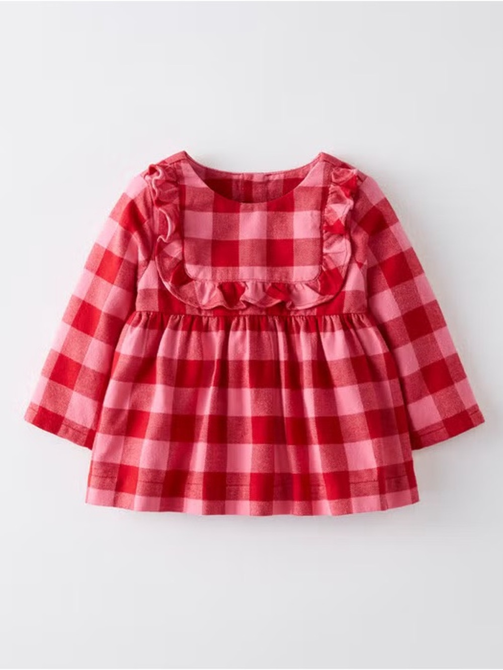 Hanna Andersson Pink & Red Buffalo Plaid Flannel Popover Long Slee